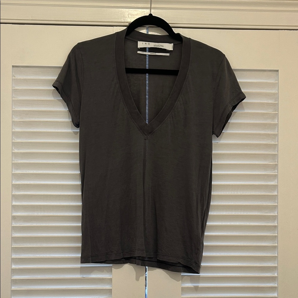IRO grey cotton short sleeve vneck tshirt, XS